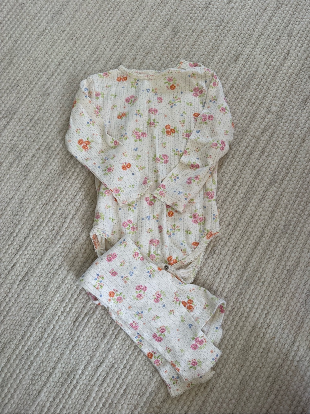 Konges Kids Floral Long-Sleeve Set - White with Pink & Orange Flowers 2Y